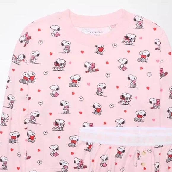 American Eagle Pink Valentine Snoopy Pajama TOP- Long Sleeve Size XXS NWTs - Picture 2 of 4